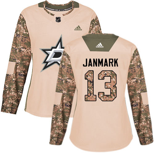 Adidas Stars #13 Mattias Janmark Camo Authentic Veterans Day Women's Stitched NHL Jersey